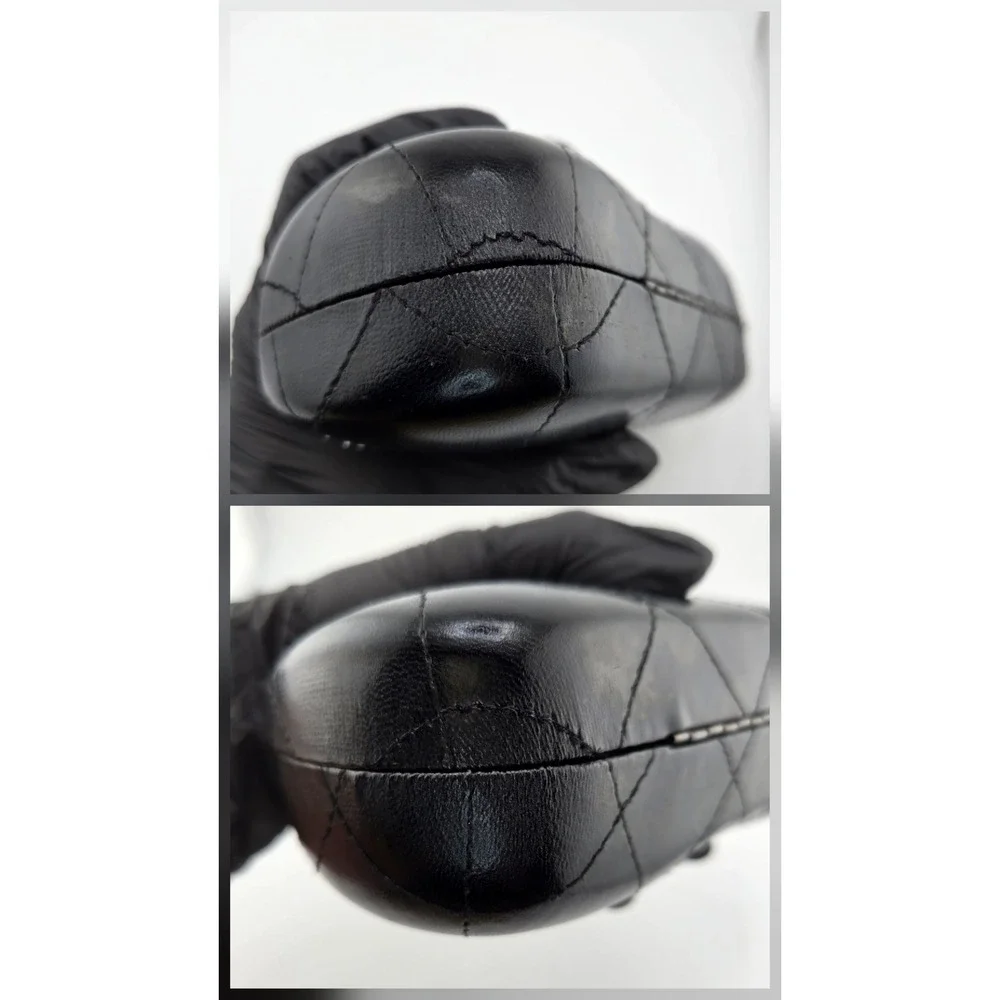 Chanel Black Quilted Leather Sunglasses Case Silver CC Logo Hard Shell Eyewear